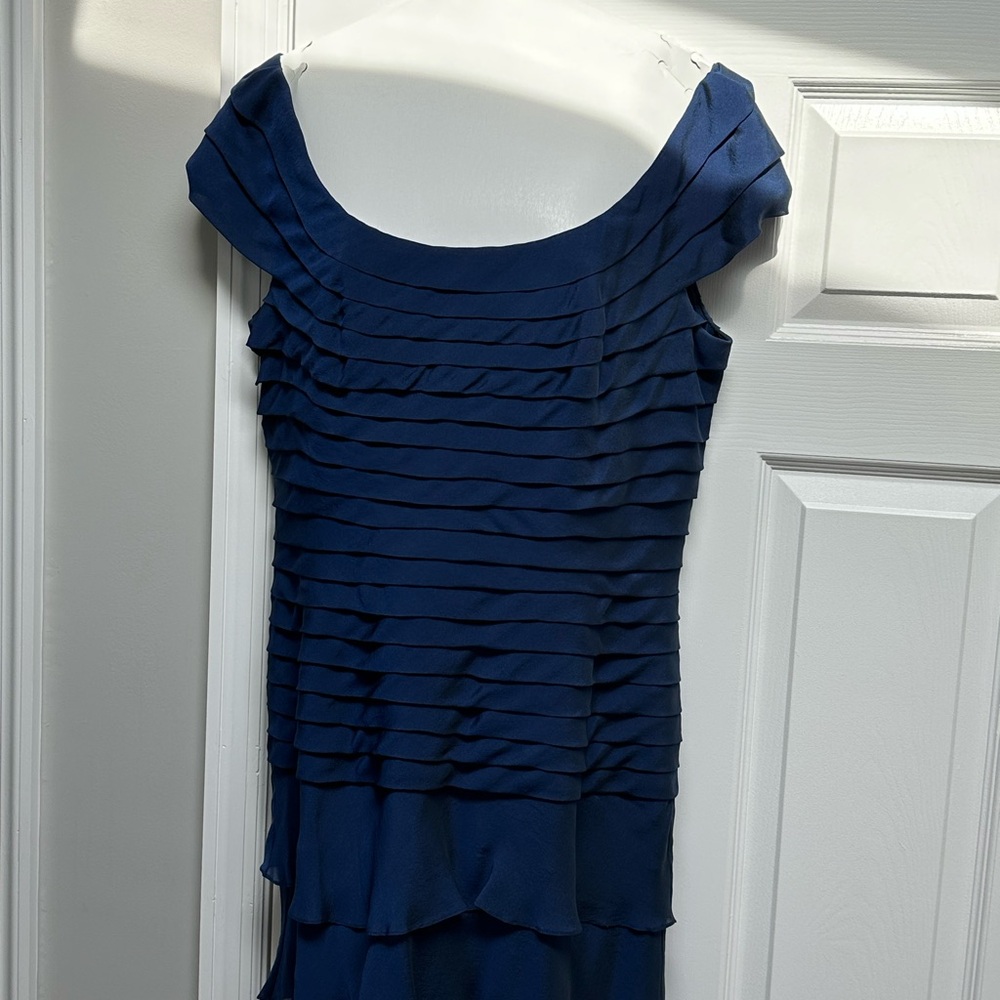 Tadashi Shoji Navy Blue Asymmetrical Ruffle Dress
